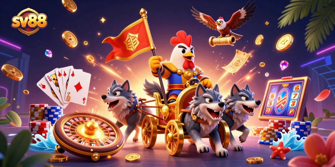 Experience thrilling wins with sv88 in this vibrant casino-themed 3D illustration.