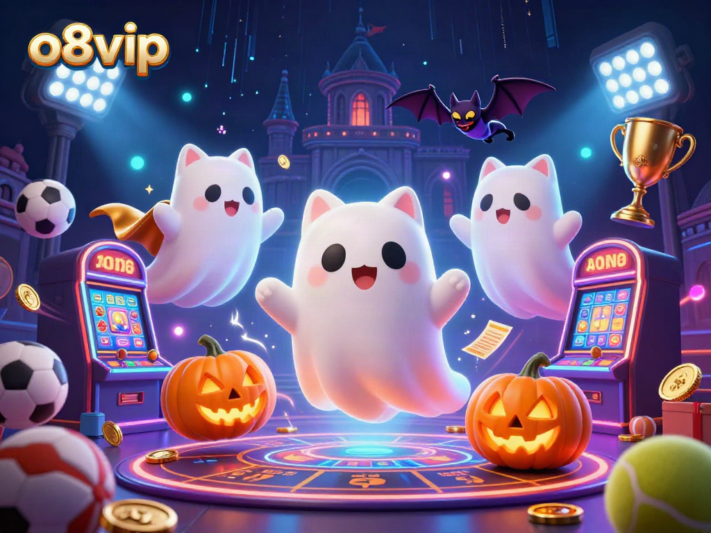 Experience thrilling gaming action at o8vip with a ghost cat in a vibrant casino scene.