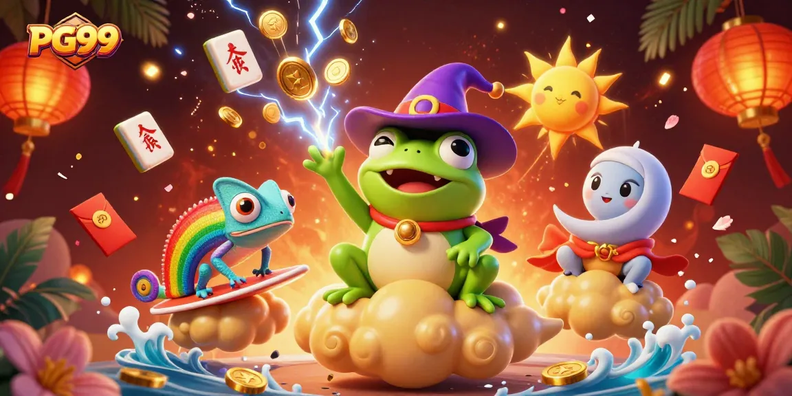 Engage in PG99's thrilling experience with vibrant characters amidst a storm of golden coins.