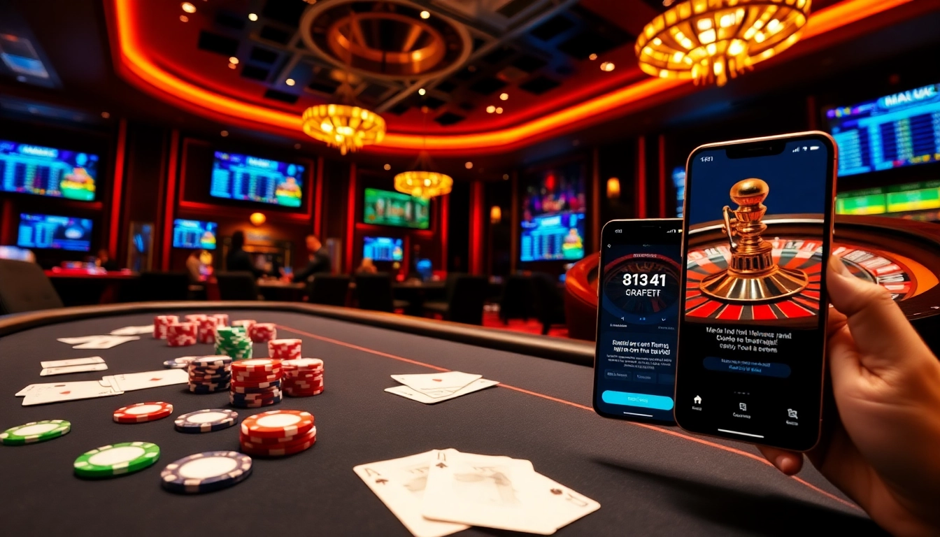 Cena empolgante de cassino apresentando a interface do aplicativo 813bet sobre uma mesa de pôquer.