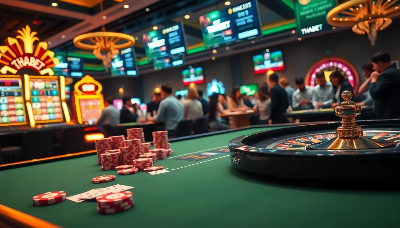 THABET offers a vibrant casino experience with modern tables, poker chips, and engaging gameplay.