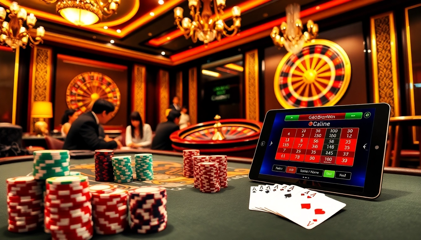 Experience the thrill of Game bài bomwin as players strategize in an elegant casino.