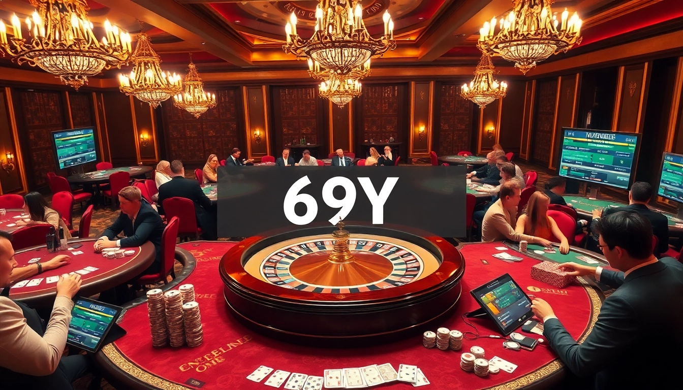 Apostadores entusiasmados aproveitam a emoção da roleta e do pôquer em uma deslumbrante atmosfera de cassino em Las Vegas com 69Y.