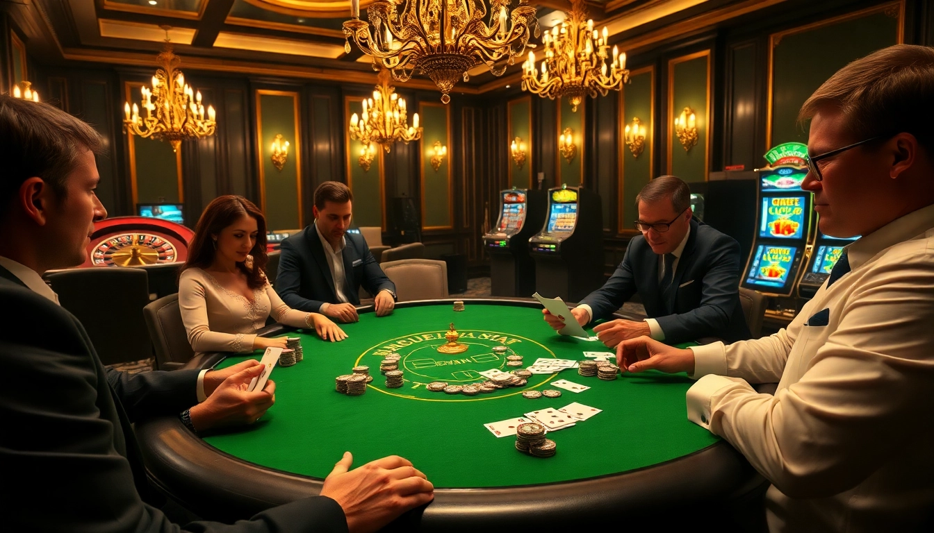 Experience the excitement of 7m gambling at a luxurious casino table with players and cards.